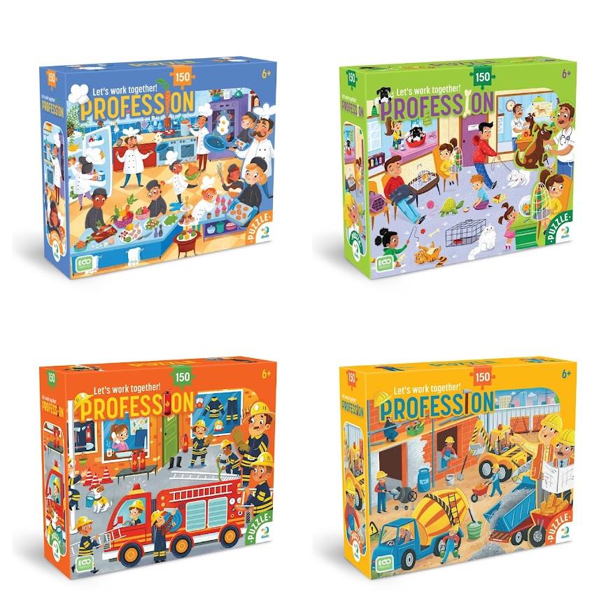 Комплект пазлів Dodo Професії 150 ел. Повар/Ветеринар/Пожежник та Будівельник 4 шт. (2884163274)