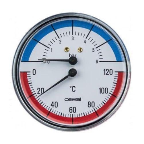 Термоманометр радиальный Karro 1/2"х1/4" ø 63 мм 120 °C с футоркой и клапаном