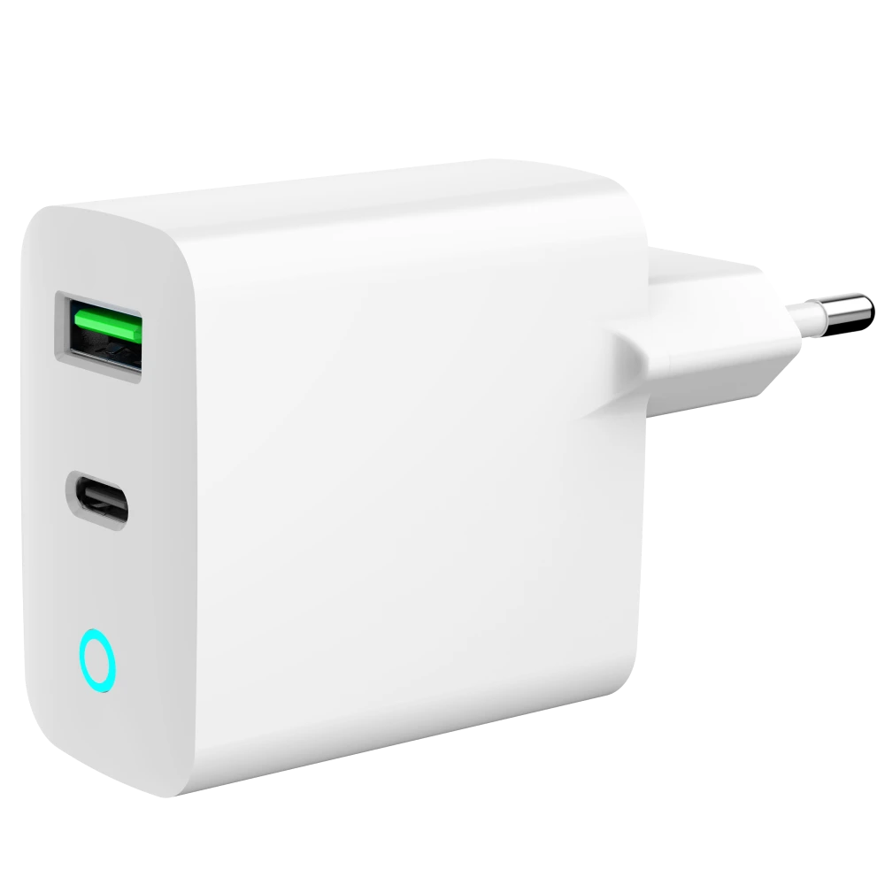 Адаптер питания сетевой Gembird TA-UC-PDQC20L-W-01 2 порта USB-A/Type-C PD 20Вт/QC 18 Вт Белый (30106237)