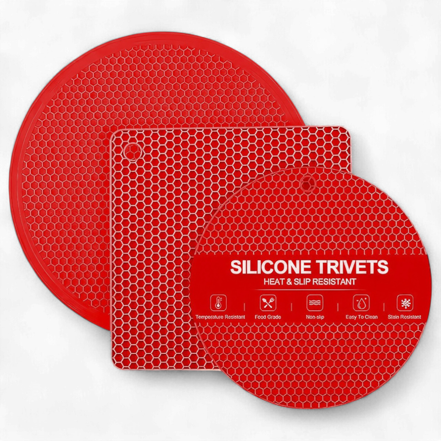 Подставки под горячее силиконовые 3 шт. Красный - фото 1 Подставки под горячее силиконовые 3 шт. Красный - фото 1
