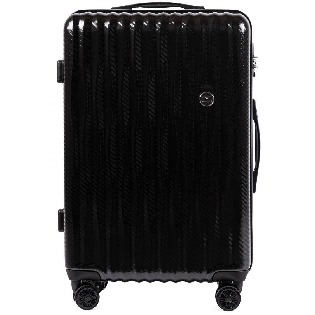 Валіза полікарбонатна Wings PC 5223 середня 57 л на 4 здвоєних колесах Чорний