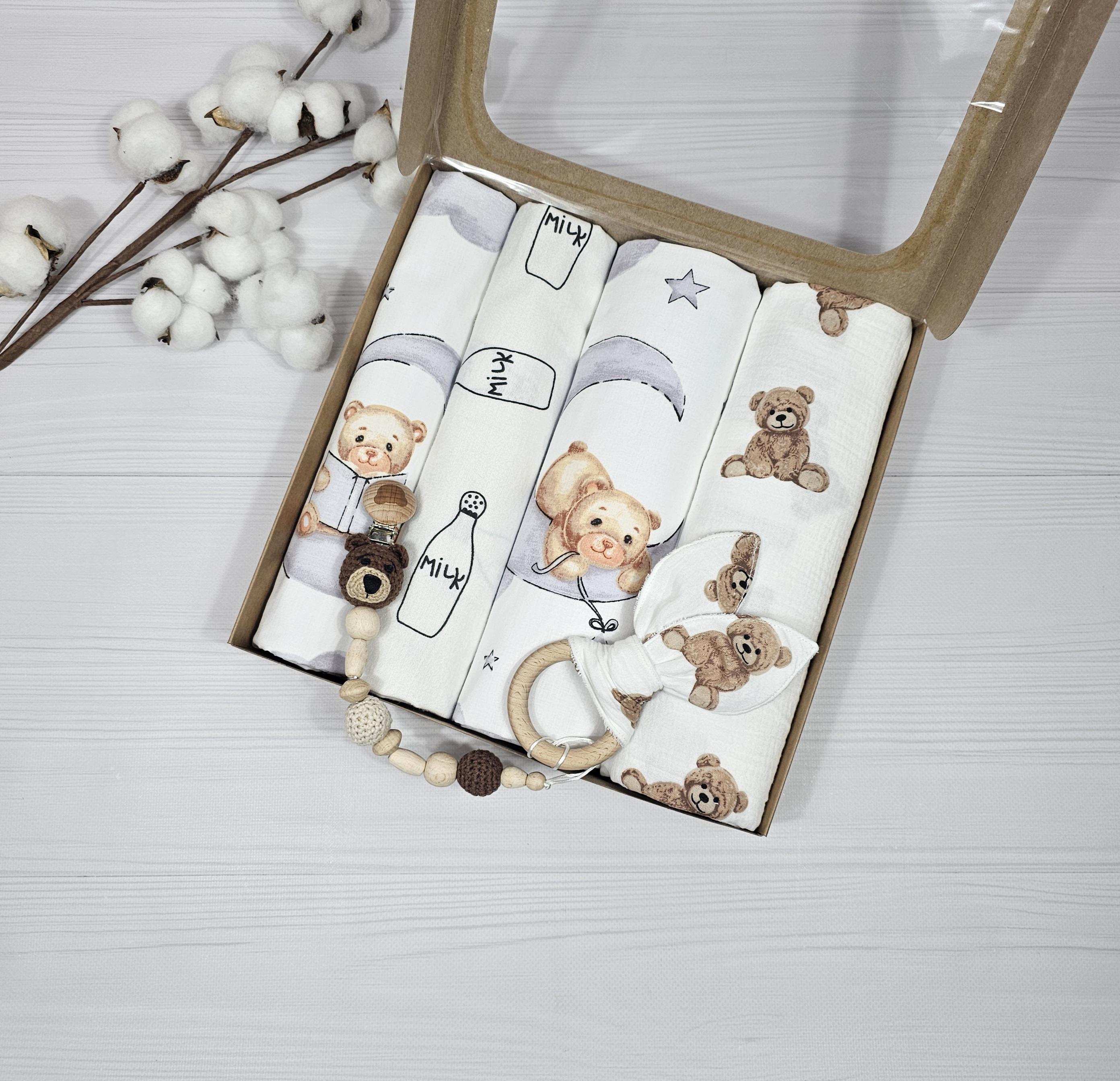 Набор детских пеленок A.L.Babybox Тедди с муслином Белый (NA 27209173)