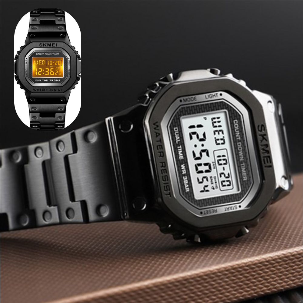 Наручные часы мужские Skmei классические электронные из нержавеющей стали с подсветкой Черный (1456) - фото 7 Наручные часы мужские Skmei классические электронные из нержавеющей стали с подсветкой Черный (1456) - фото 7
