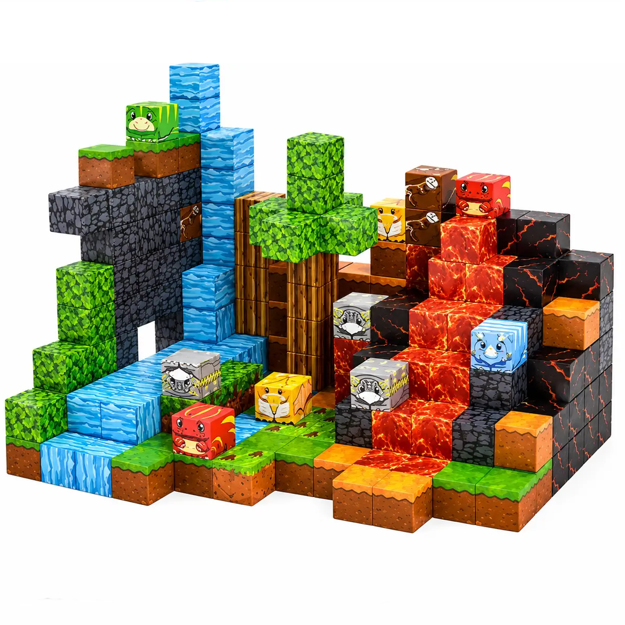 Конструктор магнитный детский Minecraft кубики Вулкан динозавр 100 шт. (2797368684)