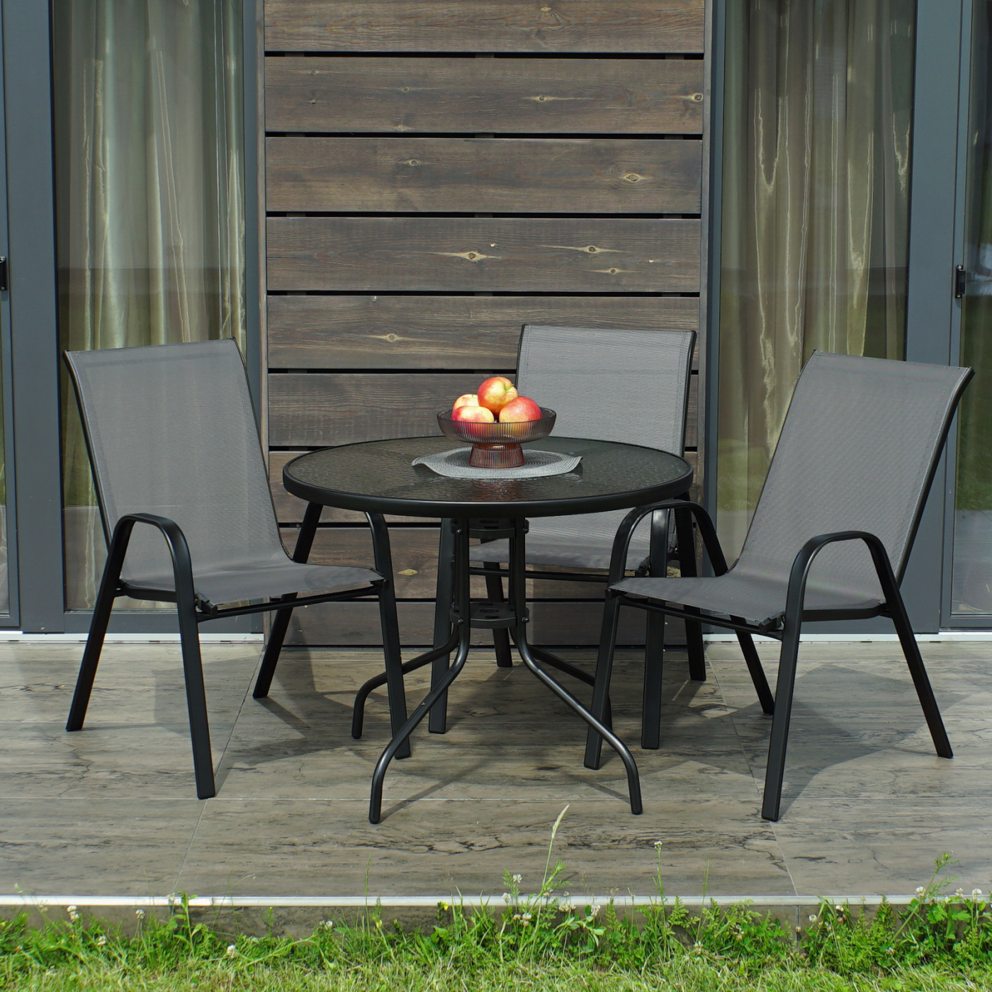 Комплект садовой мебели 4Points ARTE-3 круглый стол 80 см и 3 кресла Серый