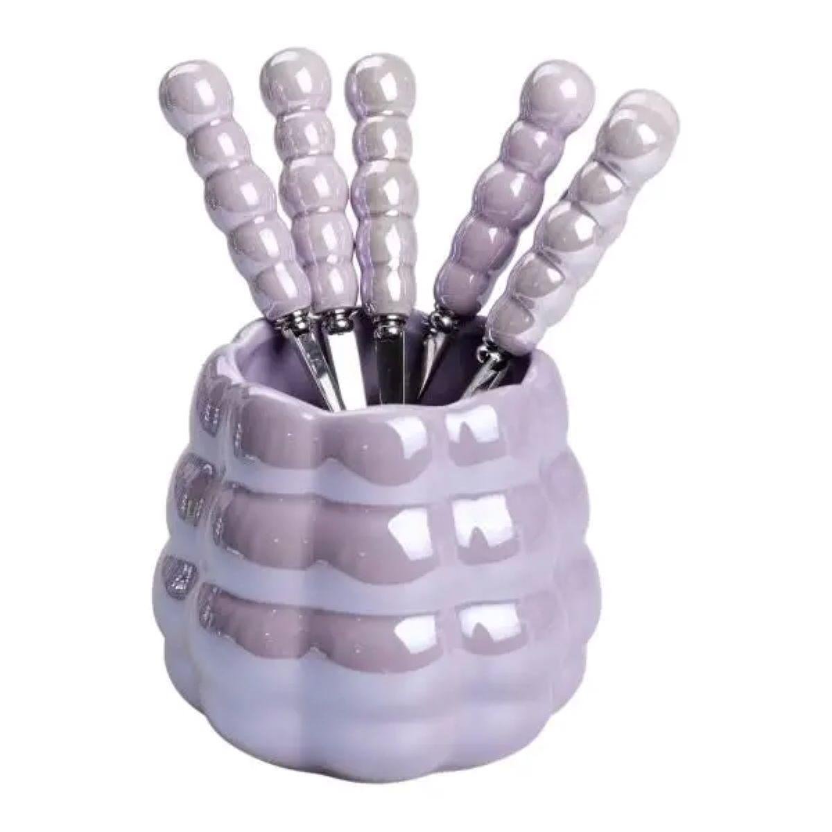 Набор десертных вилок и ложек на 3 персоны с подставкой 7 пр. Фиолетовый - фото 5 Набор десертных вилок и ложек на 3 персоны с подставкой 7 пр. Фиолетовый - фото 5