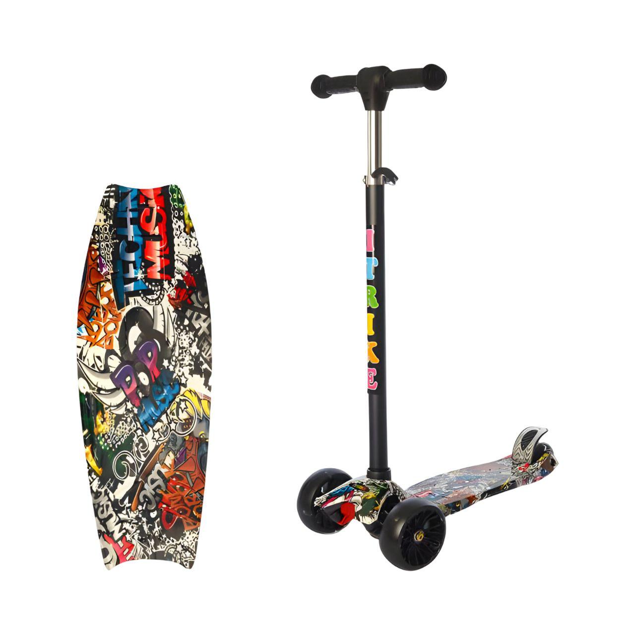 Самокат JR 3-060-22-WP1 з кольоровим принтом Чорний - фото 2
