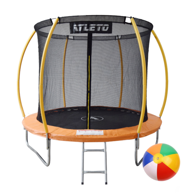 Батут детский Atleto с внутренней сеткой/лестницей/мячом 252 см Оранжевый (42400467)