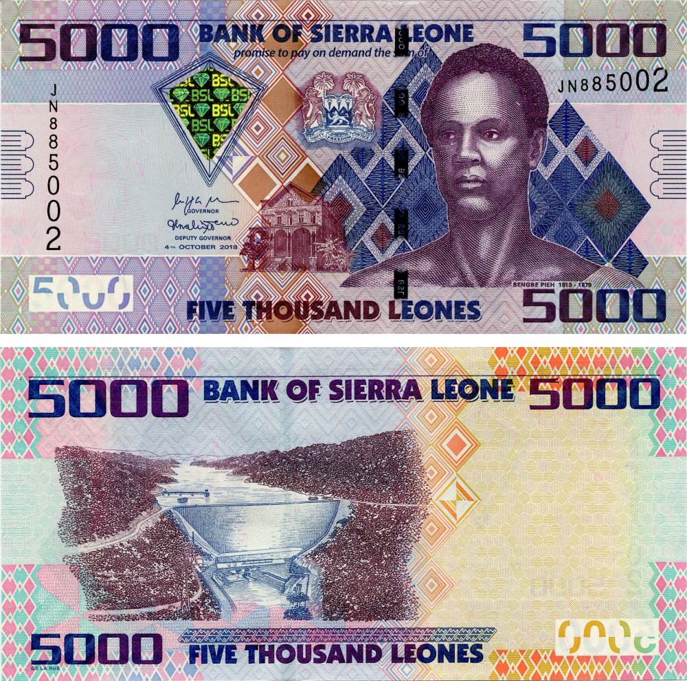 Коллекционная банкнота Сьерра-Леоне 5000 леоне 2018 UNC Pnew (Б15463)