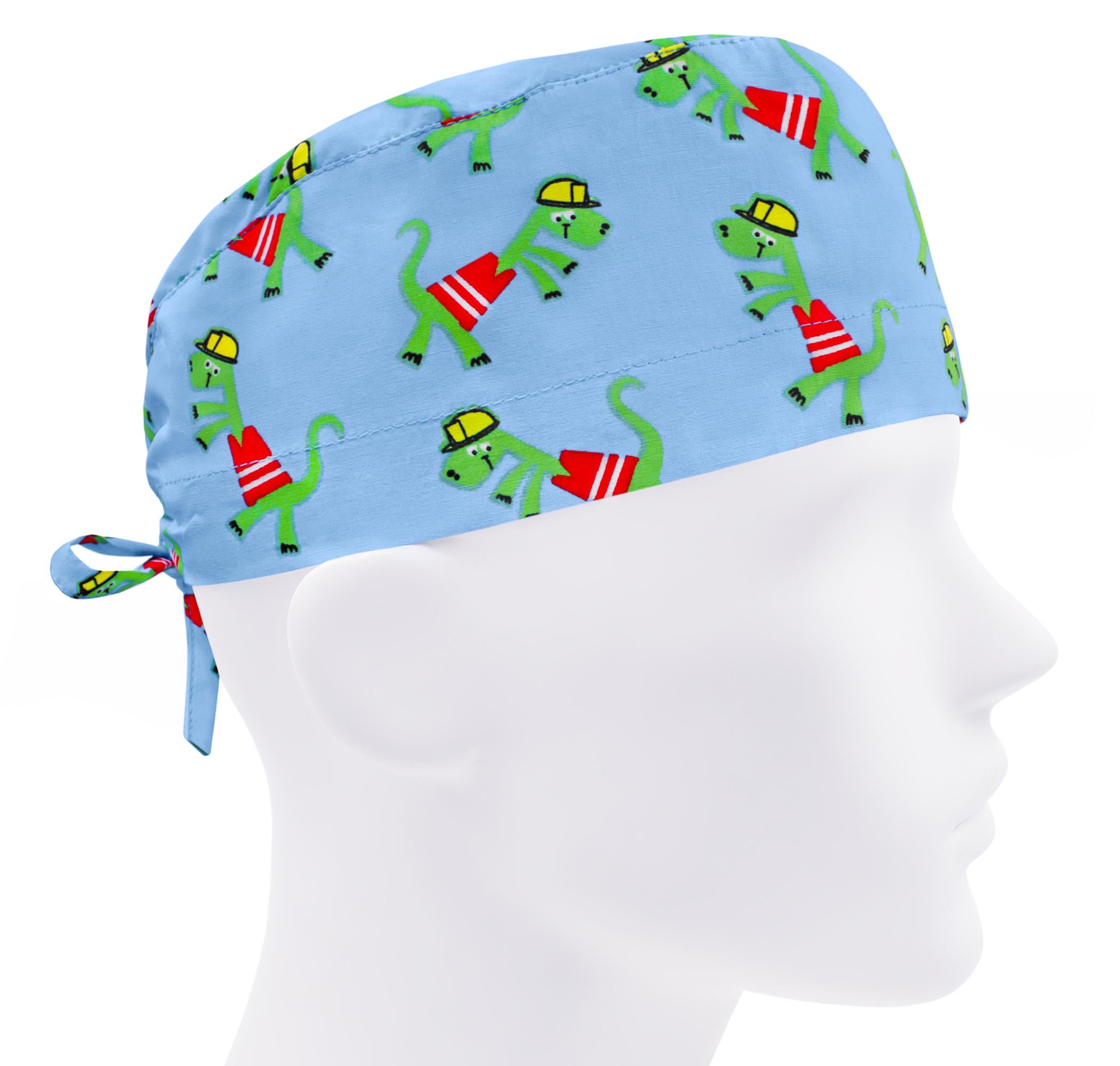 Шапочка медицинская мужская FloralScrubs Крокодилы на голубом универсальная (М008)