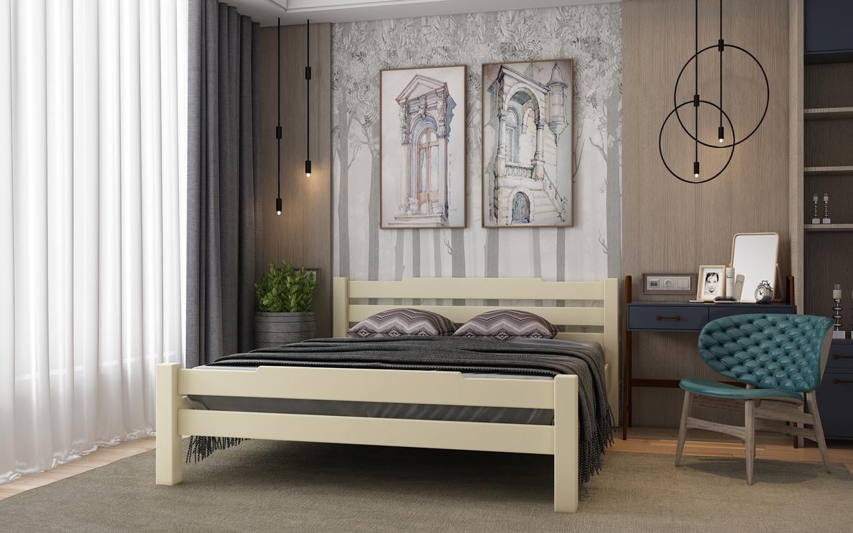 Кровать двуспальная STEMMA Нортон из натурального дерева сосна 180x200 см Айвори (52177)