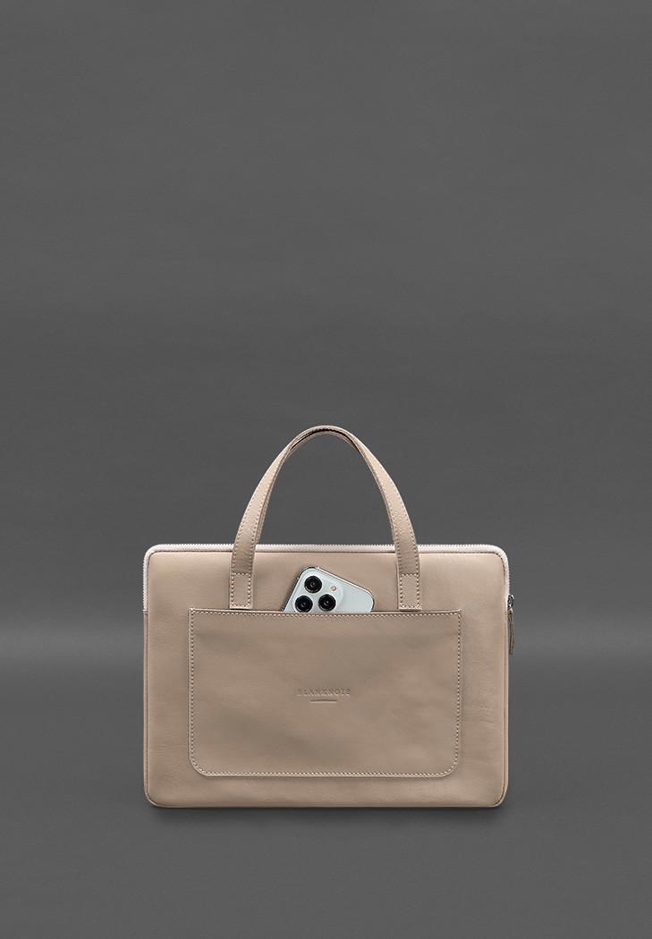 Чехол кожаный с ручками для ноутбука 13" Светло-бежевый (A-028219) - фото 2