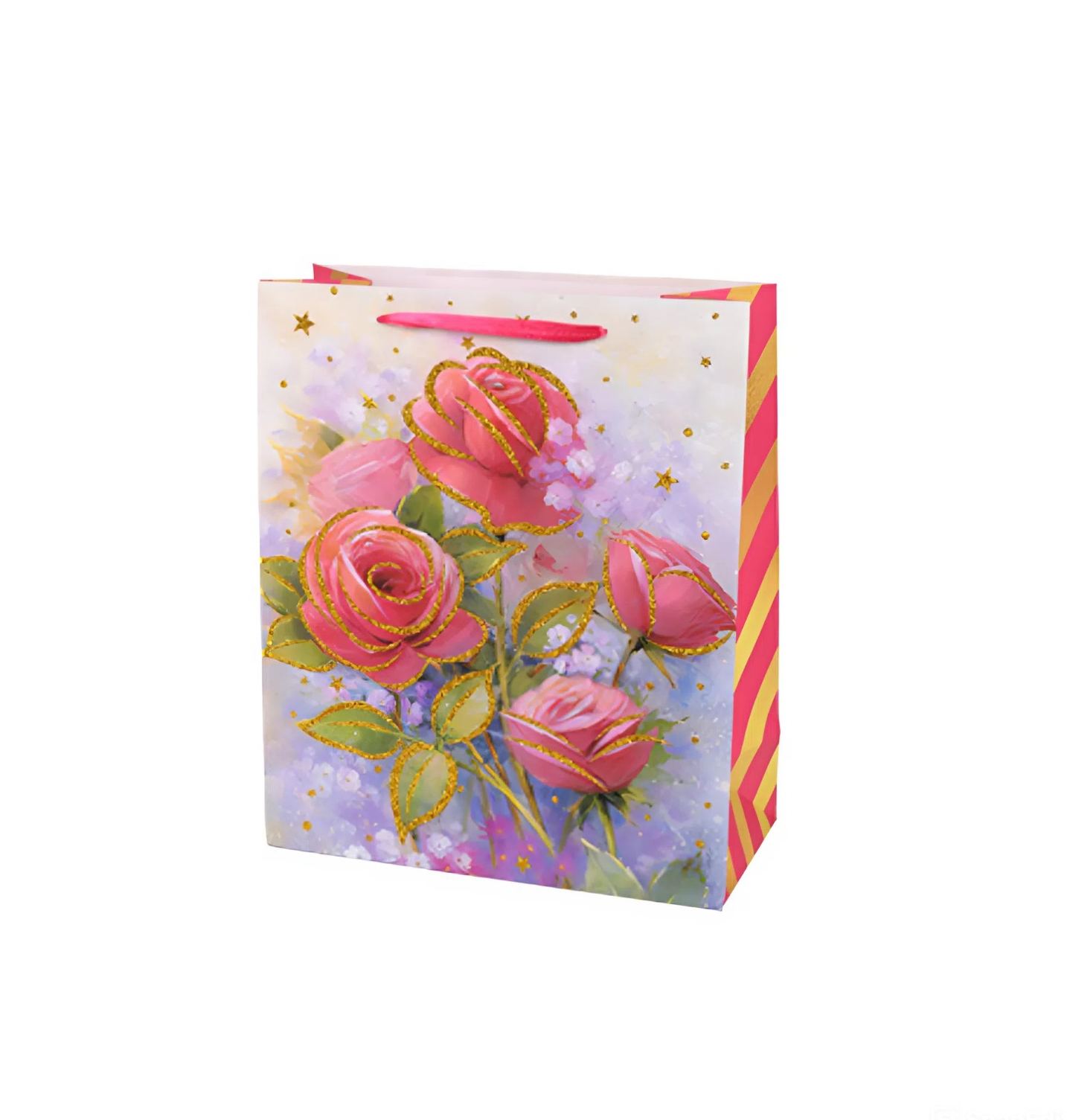 Подарочный бумажный пакет Stenson R94979-S Flowers 18x23x10 см с цветочным принтом Розовый (33087540)