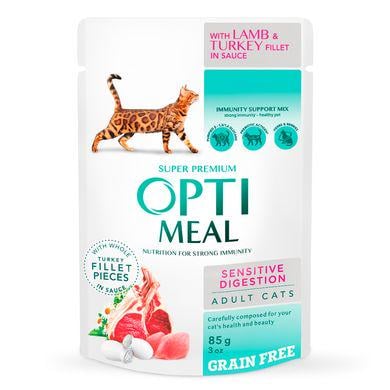 Вологий корм для котів з чутливим травленням Optimeal pouch 85 г Індичка і ягня