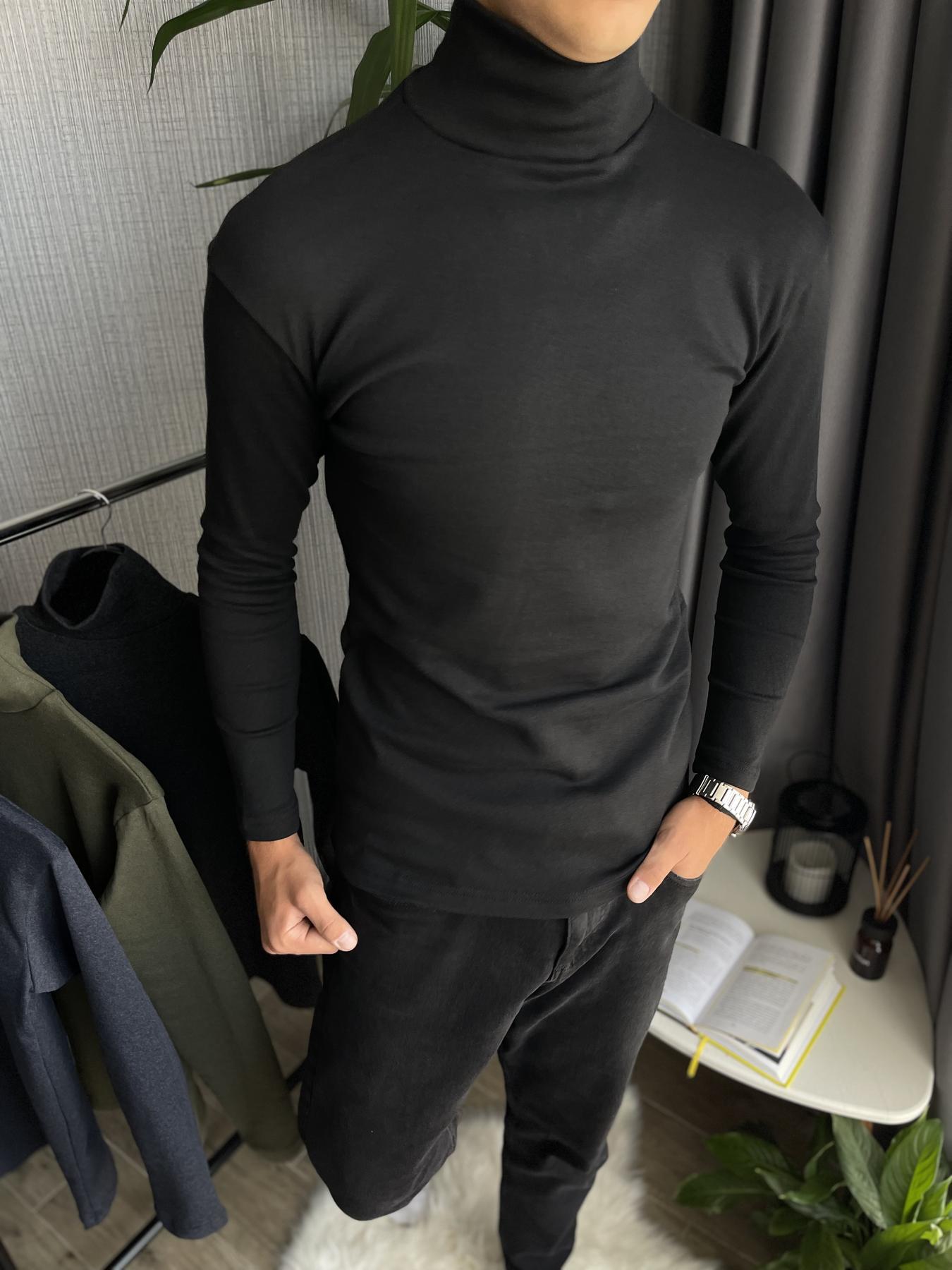 Гольф чоловічий зимовий на флісі облягаючий S Чорний (26534) - фото 4 Гольф чоловічий зимовий на флісі облягаючий S Чорний (26534) - фото 4