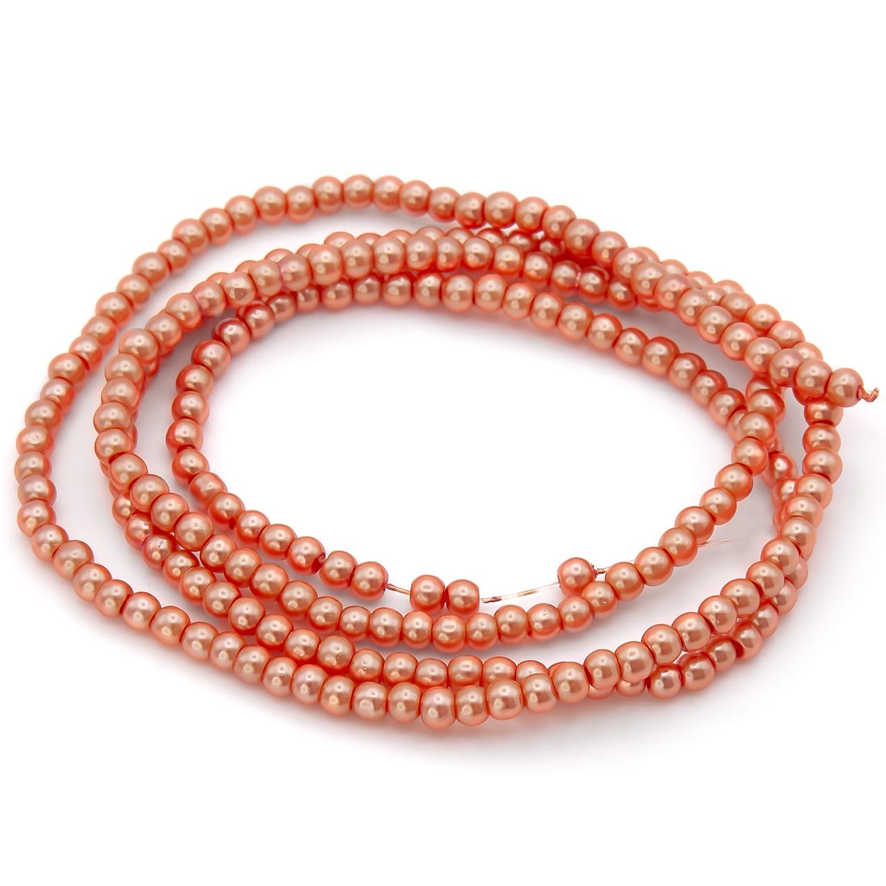 Бусины стеклянные на нитке под жемчуг 4 мм 80 см 209 шт. Персиковый (БЖ0004ш77)