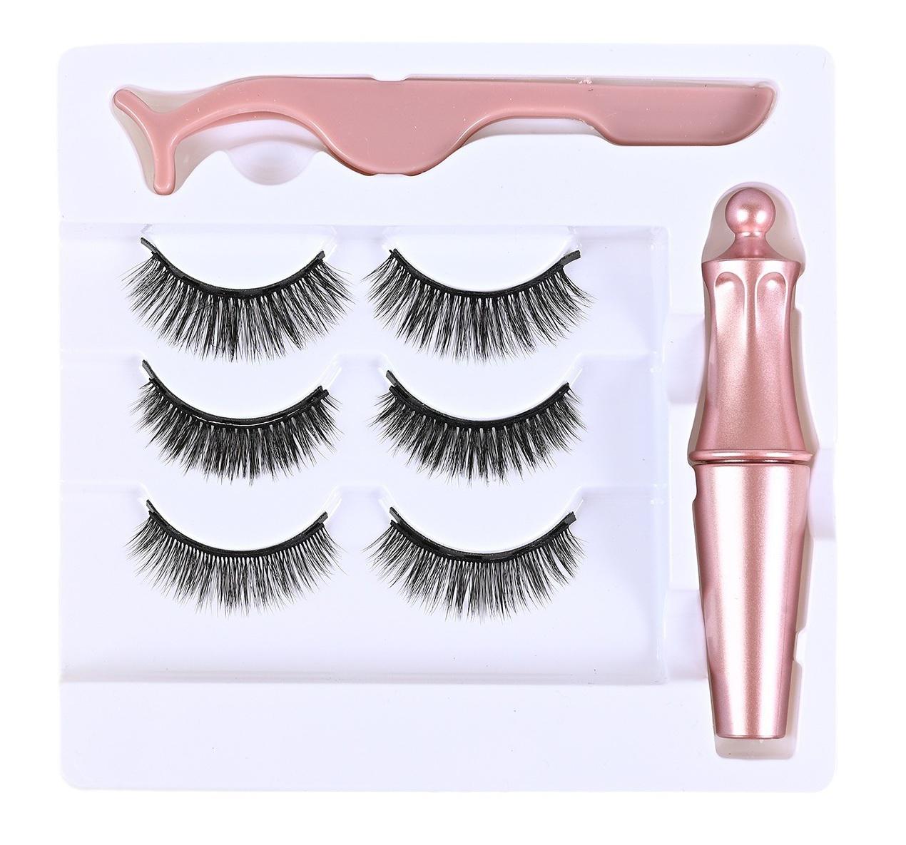 Комплект многократных ресниц с подводкой и пинцетом для макияжа 3 пары (R9448)