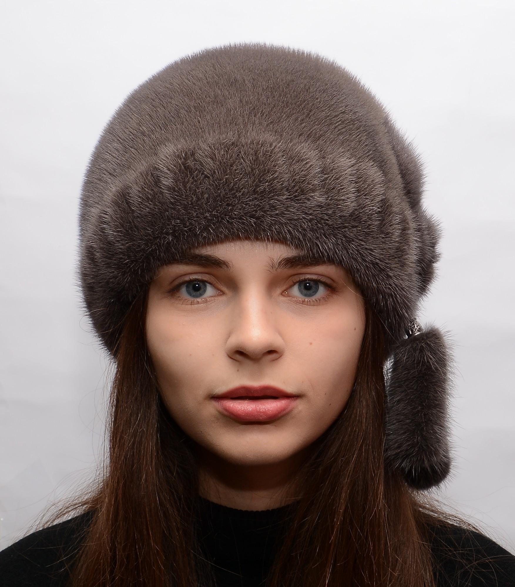 Женская кубанка Меховой стиль Шарик роза из натурального меха норки M-L Капучино (049/А)