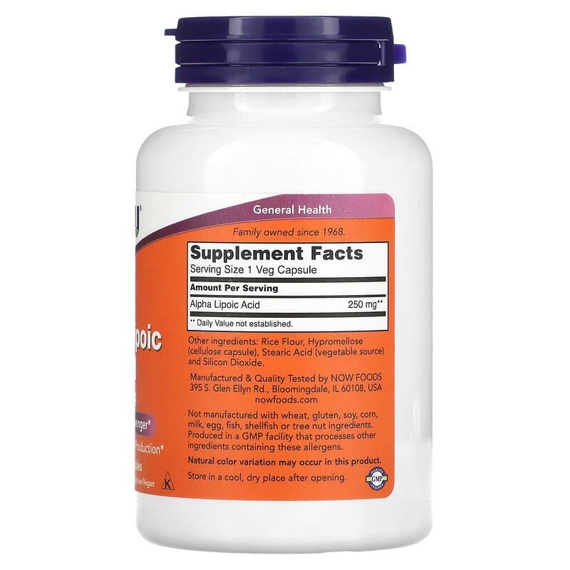 Кислота альфа-ліпоєва Now Foods Alpha Lipoic Acid 250 мг 120 капс. - фото 2