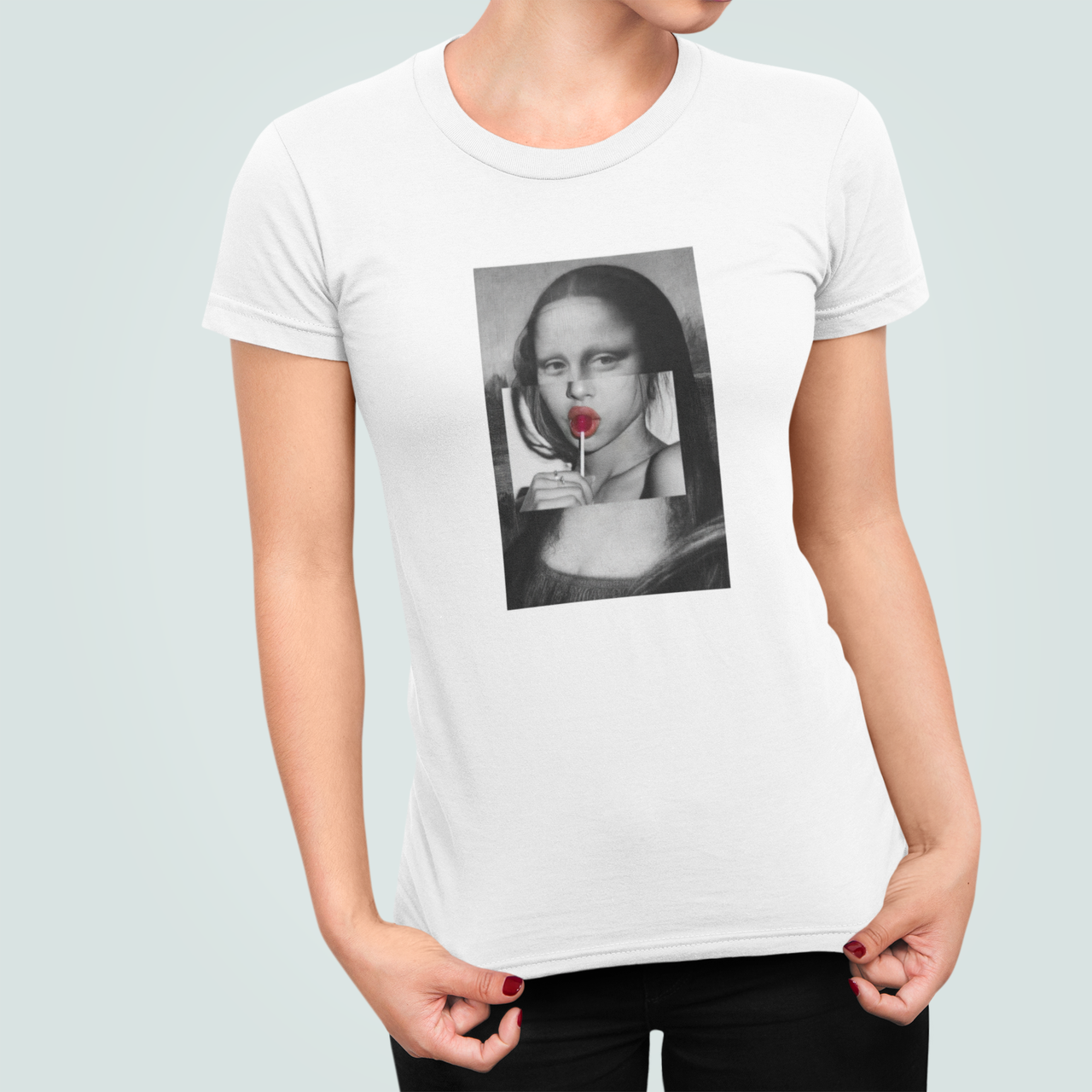 Футболка женская Stedman с принтом Мона Лиза девушка с чупа чупсом XXL Белый (ПН365.1-10)