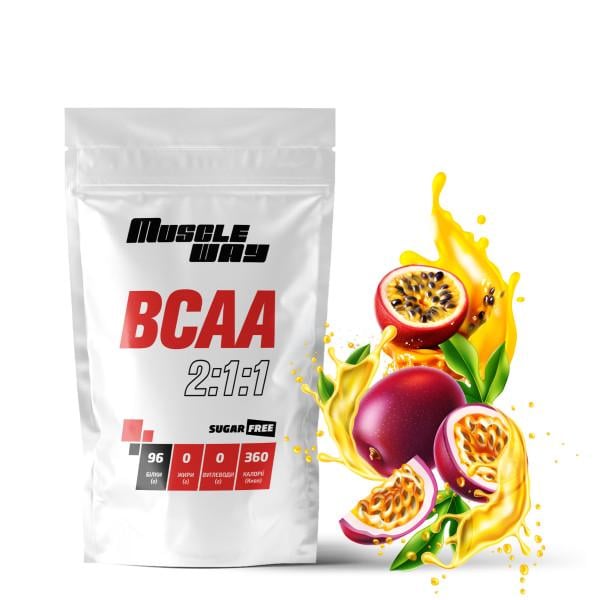 Комплекс амінокислот для росту м'язів і сушіння MuscleWay ВСАА 2:1:1 Sugar Free Маракуйя у порошку на 10 порцій 100 г (21-125-bcaa-mw-rs100.m) - фото 1 Комплекс амінокислот для росту м'язів і сушіння MuscleWay ВСАА 2:1:1 Sugar Free Маракуйя у порошку на 10 порцій 100 г (21-125-bcaa-mw-rs100.m) - фото 1
