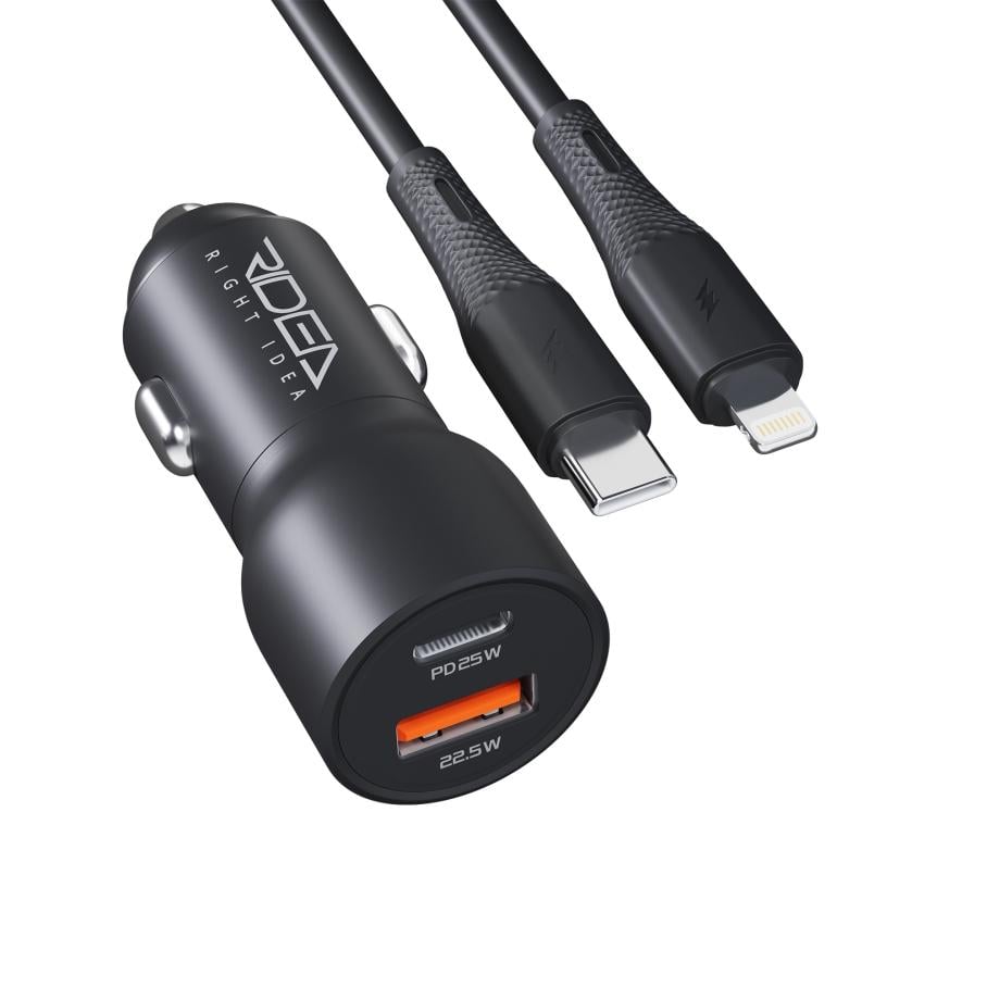 Зарядний пристрій автомобільний Ridea RCC-47115 QPow Pro 1хUSB-A/1хUSB-C PD/QC/PPS 47.5 Вт Lightning 12-24V (37765095)