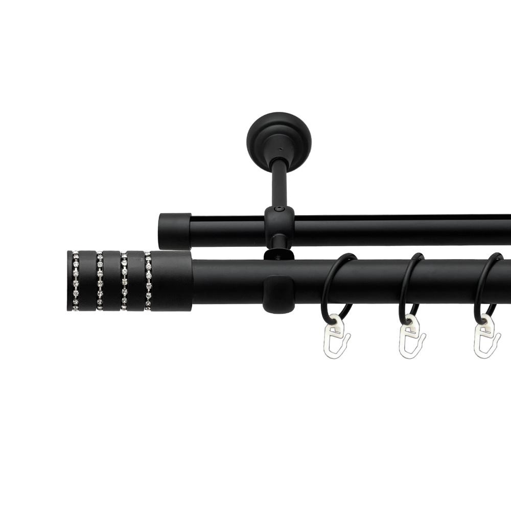 Карниз Orvit Барамелла металевий дворядний опозитний гладка/профільна труба кільце металеве 25/19 мм 200 см Чорний Оксамит (00-00024569)