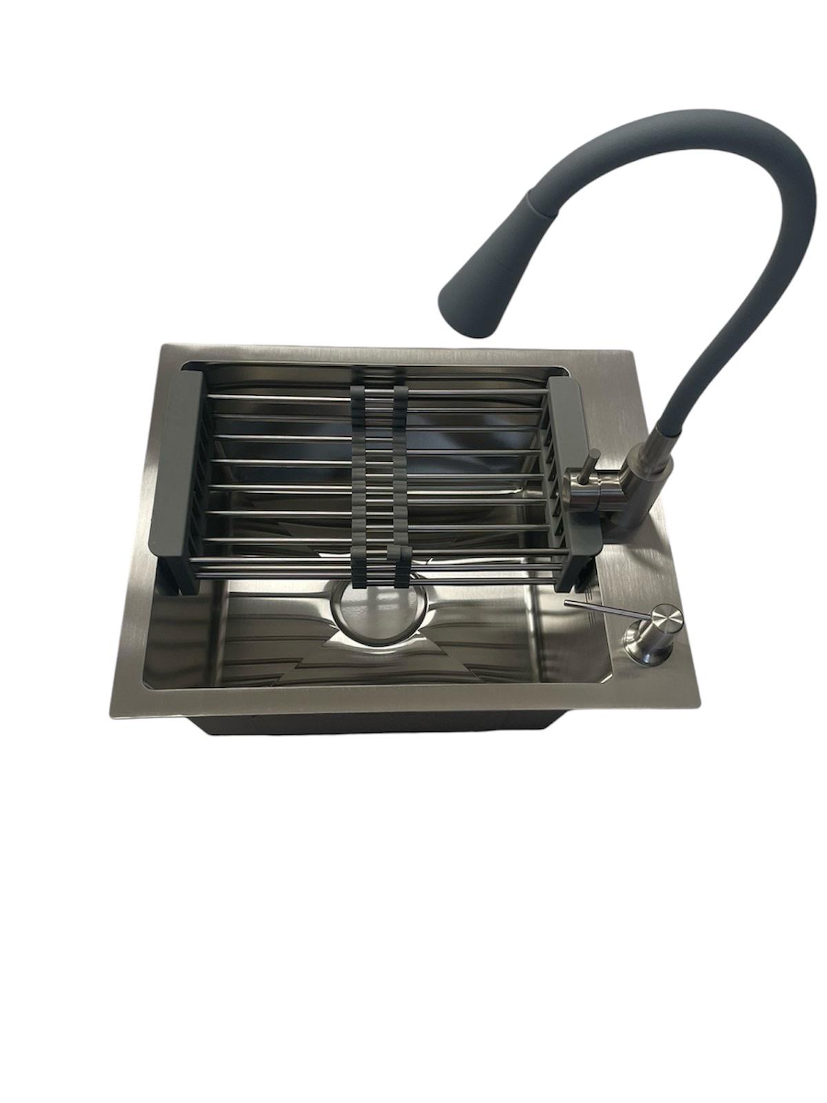 Мойка кухонная Lidz H4050 Brush 30/10 мм/смеситель Lidz Aria 015 F31 с гибким изливом