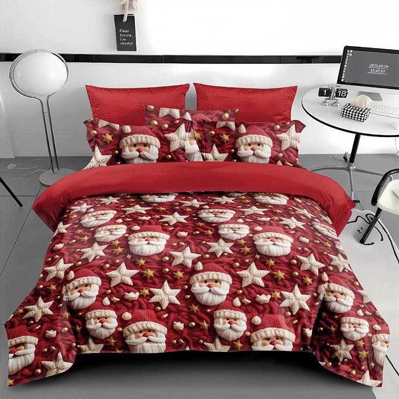 Постельное белье сатин 5D двуспальное 70х70 см Красный с белым - фото 1 Постельное белье сатин 5D двуспальное 70х70 см Красный с белым - фото 1