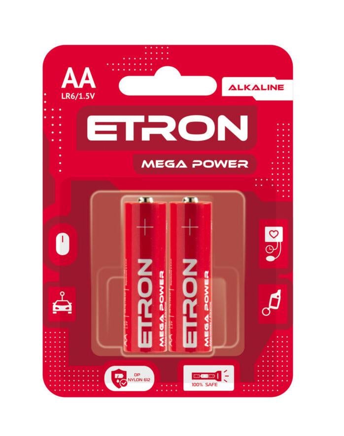 Батарейки щелочные ETRON Mega Power AA LR6 2 шт. (8999)