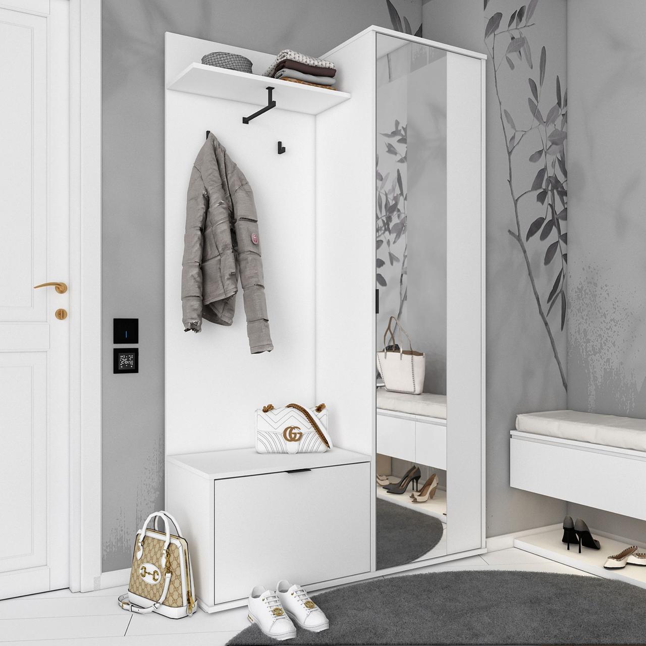 Прихожая с зеркалом Doros Дора 113,5х40х192 см Белый (DRS-011405) - фото 8 Прихожая с зеркалом Doros Дора 113,5х40х192 см Белый (DRS-011405) - фото 8