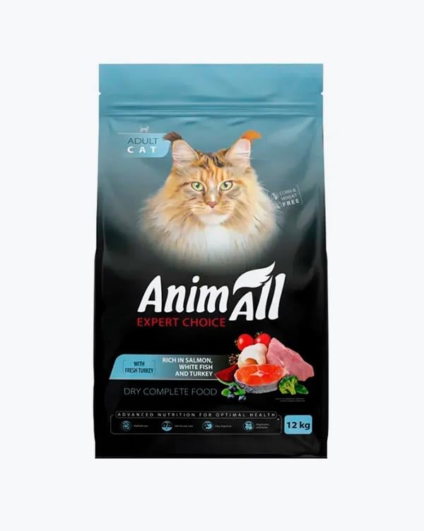 Корм сухой Animall для кошек с лососем белой рыбой и индейкой 12 кг (34422785)