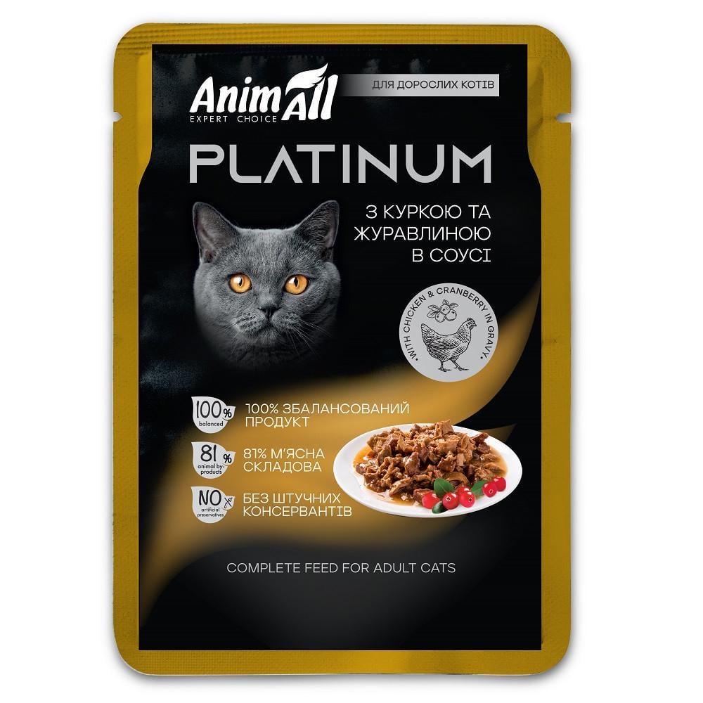 Корм влажный AnimAll PLATINUM пауч для взрослых кошек с Курицей и Клюквой в соусе 85 г (2998381630) Корм влажный AnimAll PLATINUM пауч для взрослых кошек с Курицей и Клюквой в соусе 85 г (2998381630)