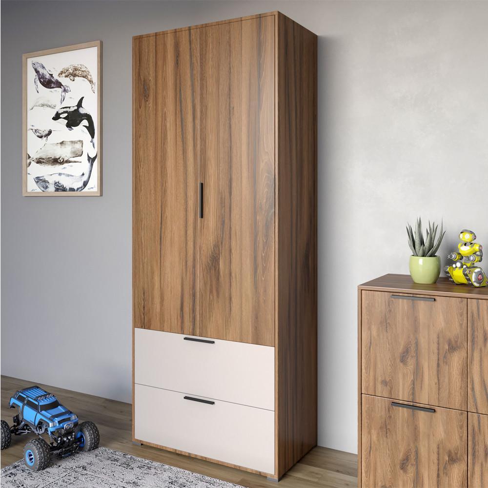 Шкаф распашный двухдверный Lion Краш с 2 ящиками Дуб ливорно/Кашемир (Lion-044016) - фото 1