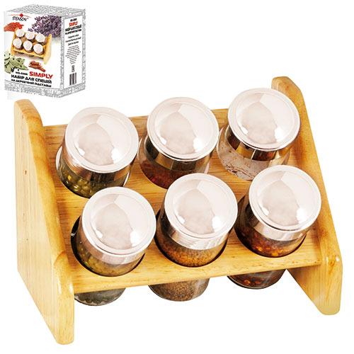 Емкость для специй на деревянной подставке 6 шт. 18х12х14 см (MS-0368)