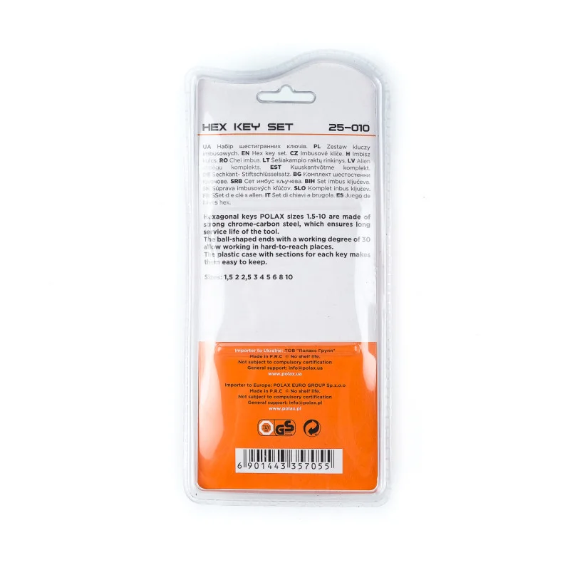 Набір шестигранних ключів Polax Г-подібних з кулею 9 предметів 1,5-10 мм подовжені Cr-V (25-010) - фото 3