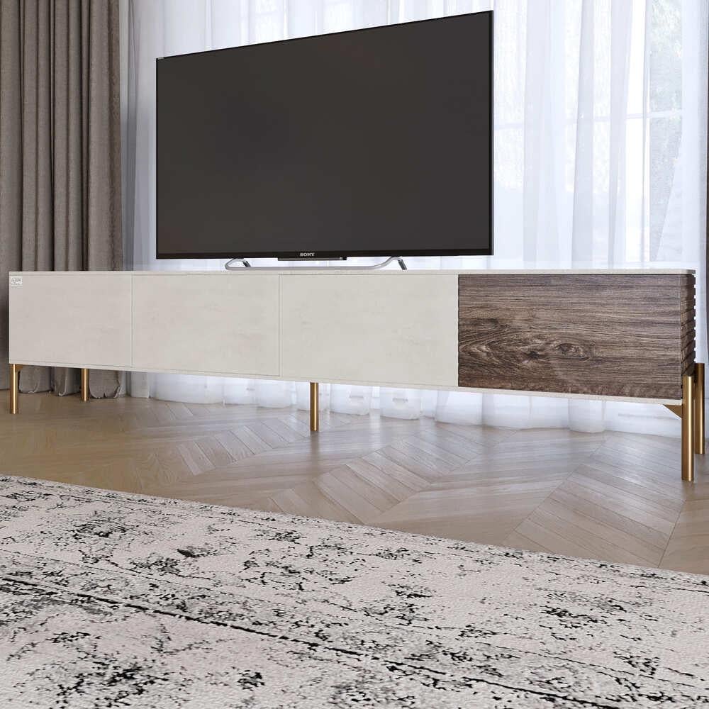 Тумба под телевизор Lion Грей на золотых металлических ножках Бетон Style/Дерево (000-000-2476)