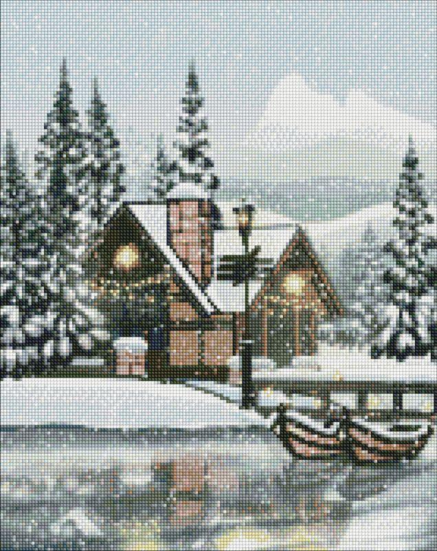 Мозаика алмазная/вышивка Зимний Домик посреди сосен 40x50 см (AMO7326)