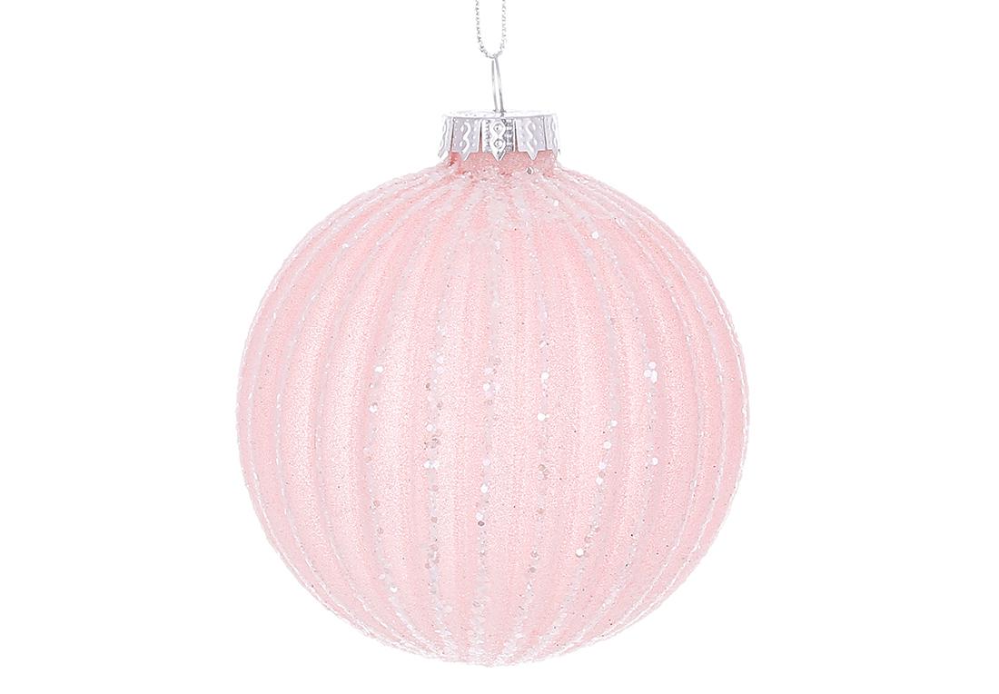 Шар новогодний BonaDi рельефной формы с сахарным покрытием и глиттерным декором 8 см Бледно-розовый (115-048)