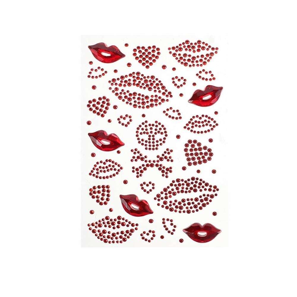 Самоклеящиеся 3D-стразы Губы Love для макияжа лица/тела 1 лист Красный (3000004274)