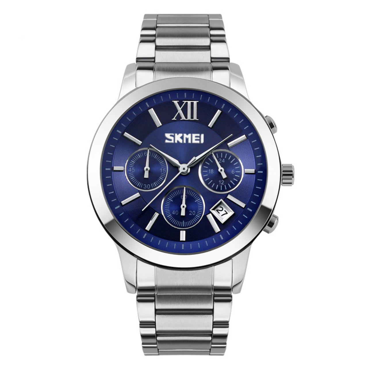Часы мужские металлические Skmei с датой Серебристый/Синий (z069-3) - фото 1 Часы мужские металлические Skmei с датой Серебристый/Синий (z069-3) - фото 1