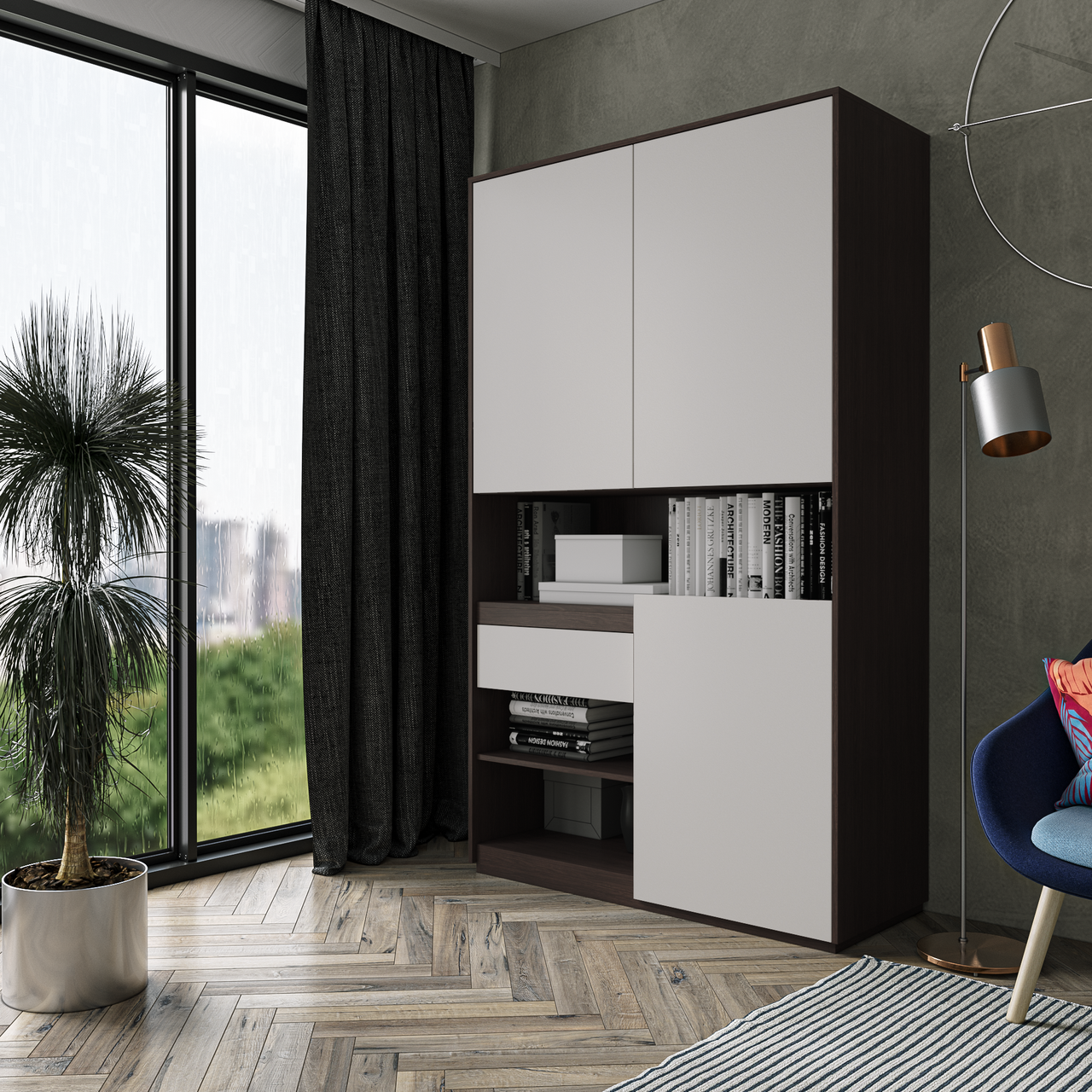 Шкаф для книг и документов Moreli RS-1 Blum 124x2100x500 мм Венге магия/Белый (mo-rs1-venge-white)