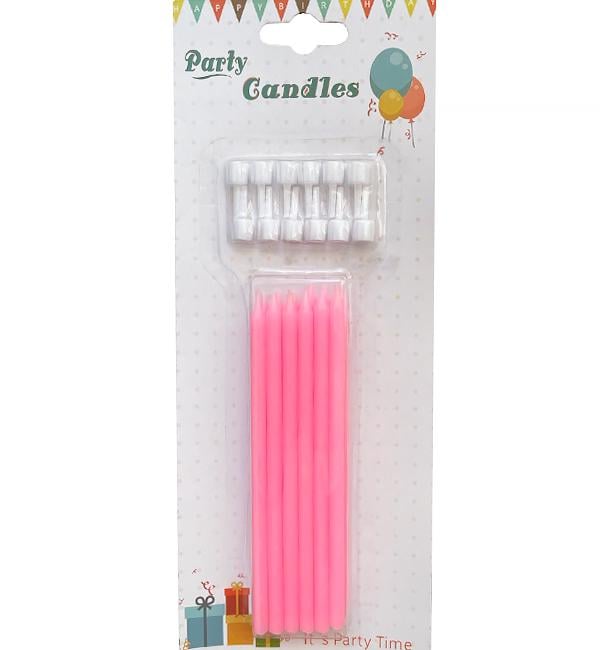 Свечи для торта Pink long с подставками 14 см 12 шт. (513979)