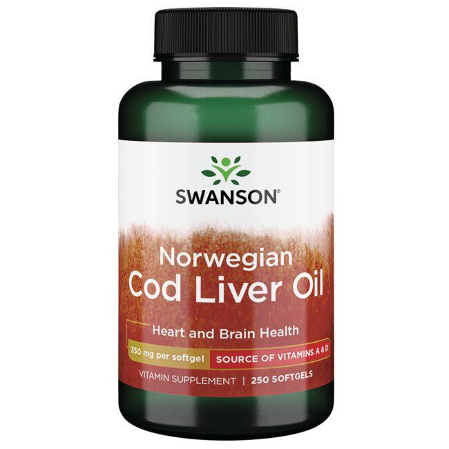 Жир із печінки тріски Swanson Norwegian Cod Liver Oil 350 мг 250 Softgels
