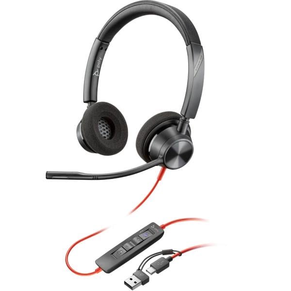 Гарнітура стерео Poly BlackWire C3320M USB-C з перехідником USB-A мікрофон Чорний (630399)