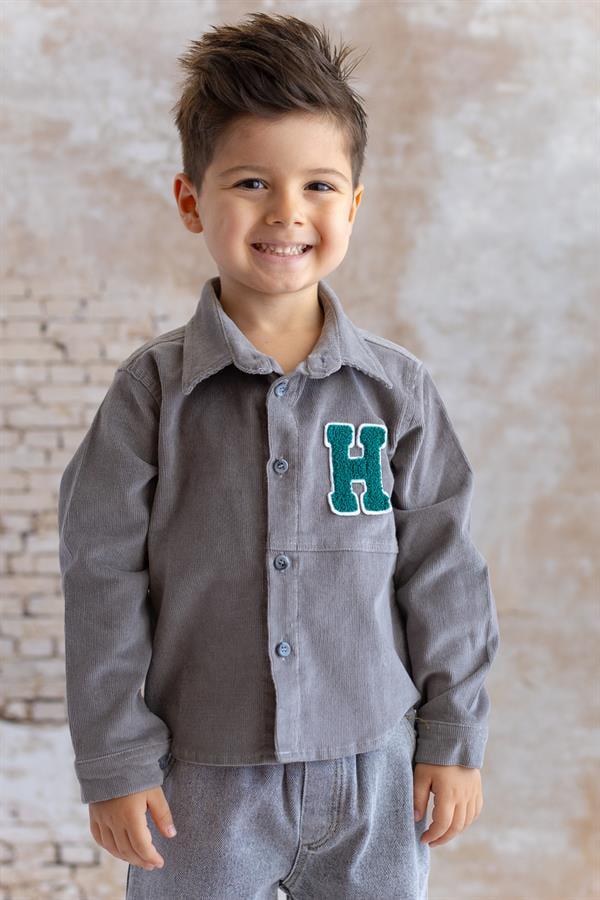 Рубашка для мальчика вельветовая Mininio 18-24 месяца 92 см Антрацит (8683169139891)