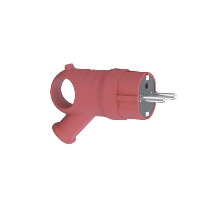 Вилка угловая Neomax с заземлением 16A 2P+E каучук Красный (NX2202)