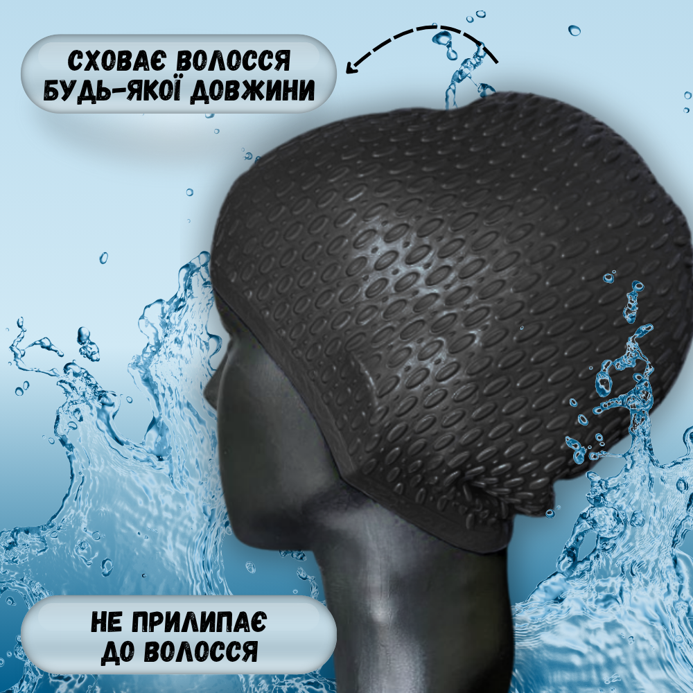 Шапочка для плавання для довгого волосся Hechpro Чорний (1696) - фото 8 Шапочка для плавання для довгого волосся Hechpro Чорний (1696) - фото 8