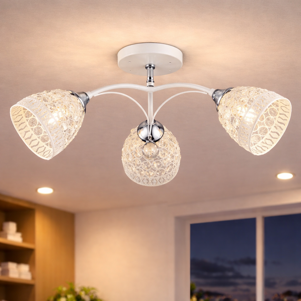 Люстра Valeso в класичному стилі під три лампи Е27 Білий/Хром (B N5875/3 WT+CR)