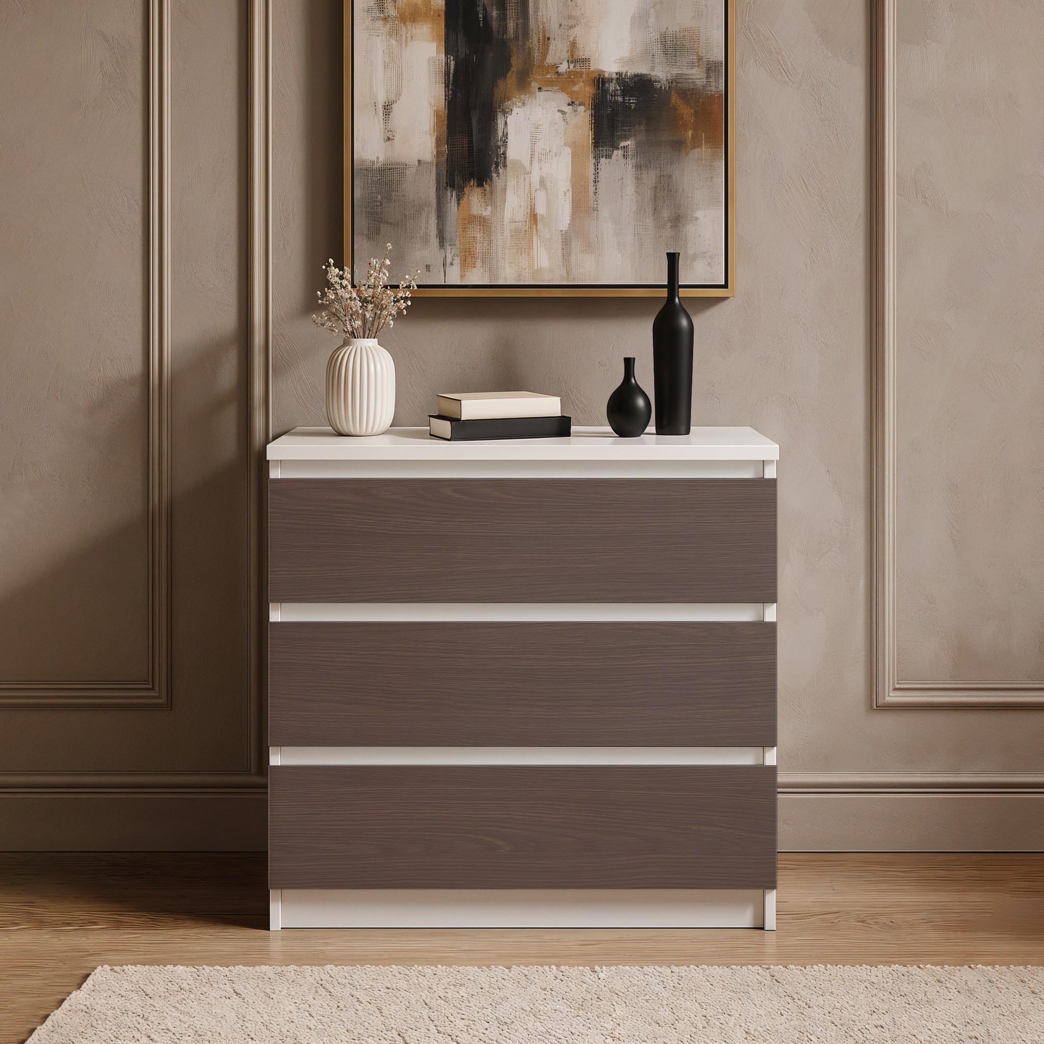 Комод на 3 ящика без ручек FT-214 800х400х755 мм Белый/Венге Магия - фото 1